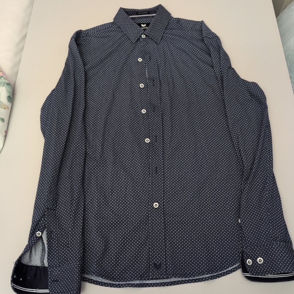 ButterCloth Icy Cotton Men's Navy Patterned Casual Shirt
